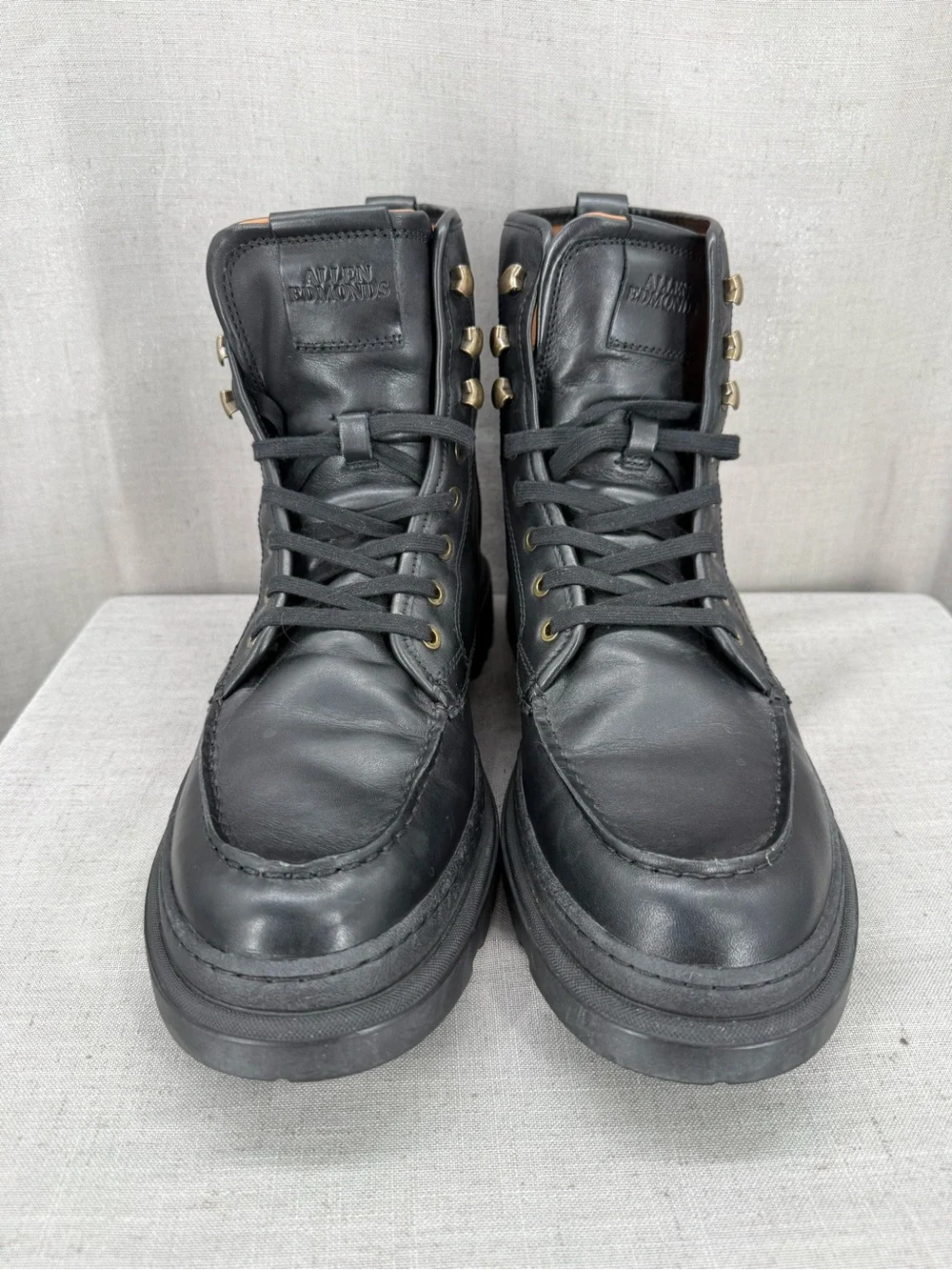 ALLEN EDMONDS Sawyer Apron Toe Leather Ankle Boots Black Sz 12